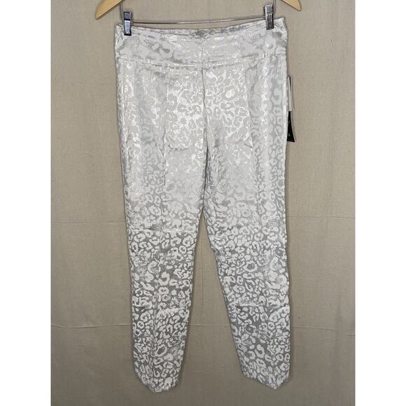 NWT Up Silver White Leopard Print Pants Women 10 Mob Wife Old Money Maximalist - Picture 1 of 7